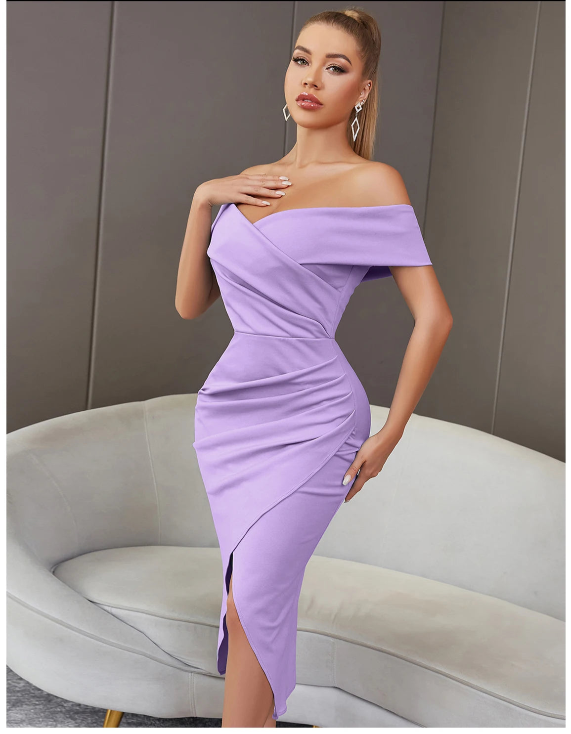 Women's Summer Midi Off Shoulder Draped Party Dress