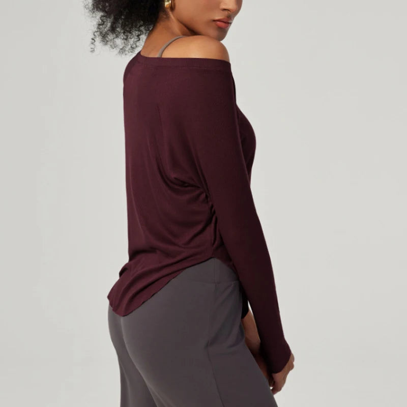 Women's Long Sleeve Yoga Shirt Lightweight Running Top Loose Breathable Quick Dry Gym Blouse Sportswear