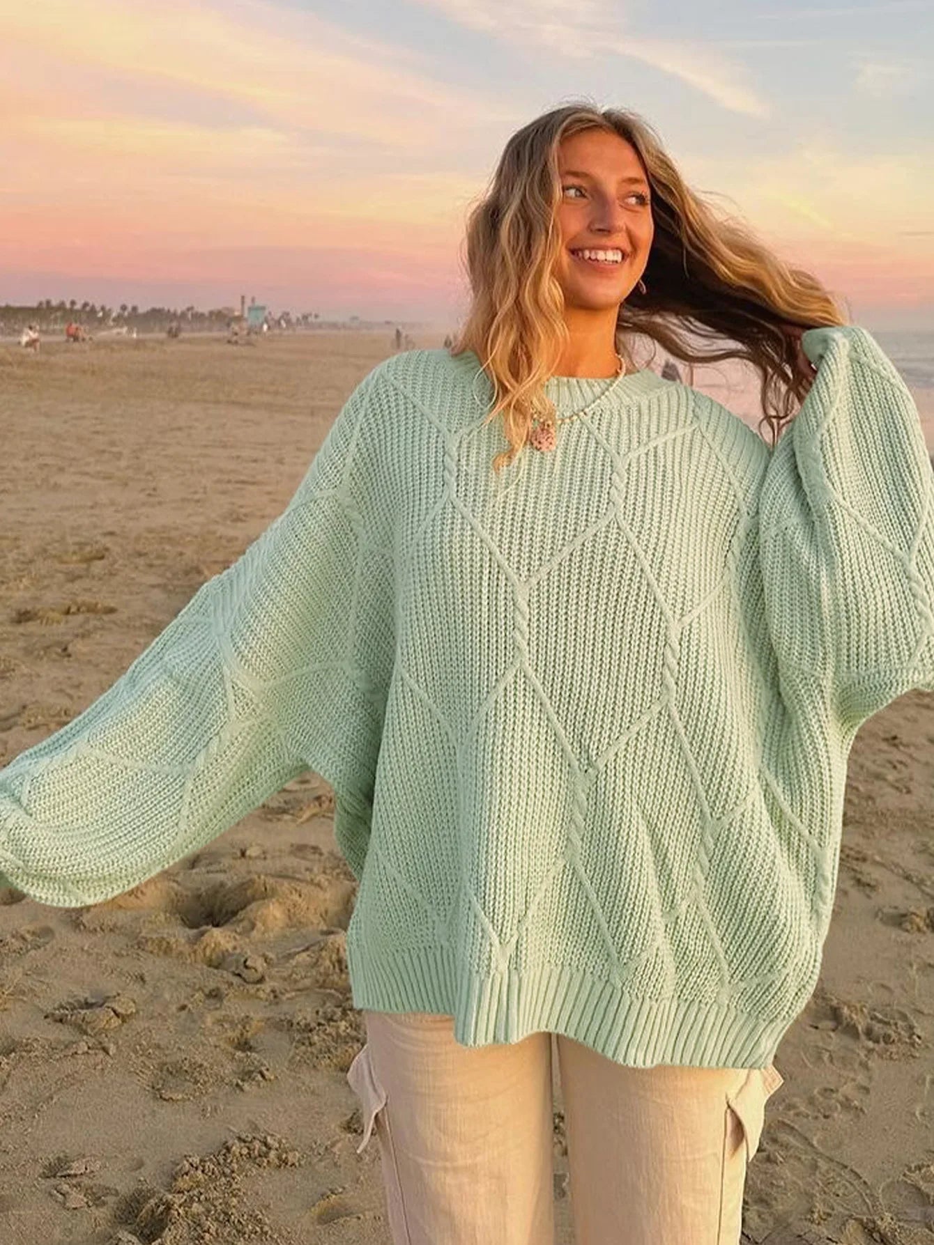 Women's Knitted Loose Casual Round Neck Pullover Versatile Sweater