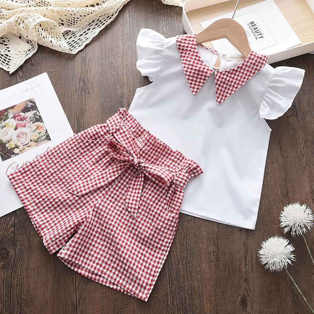 Girls Summer Feather Outfit Set - Sleeveless Top & Bandage Shorts