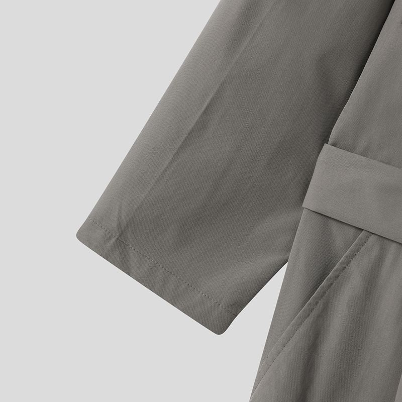 Men's Lapel Long Sleeve Pockets Jumpsuit With Belt S-5XL
