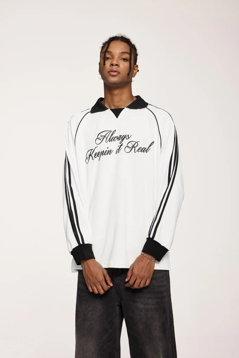 Unisex Streetwear POLO Trendy Oversized Colourblock Long-sleeved T-Shirt