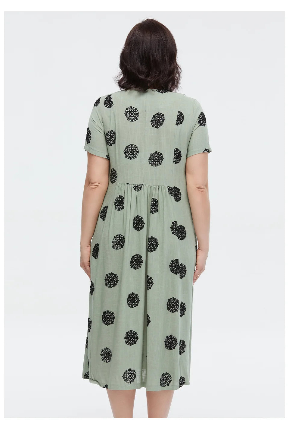 Women's Summer Elegant Cotton Oversize Office Polka Dot Embroidery Design Pocket Long Dress