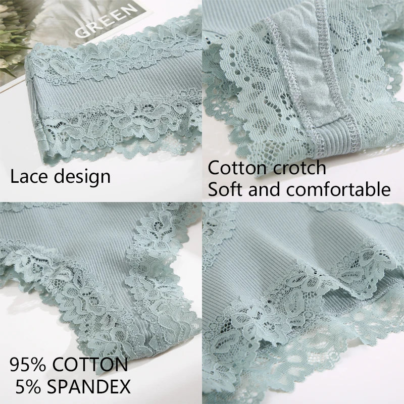 2PCS Women's Cotton Underwear - Lace Floral Low Rise Comfortable Lingerie
