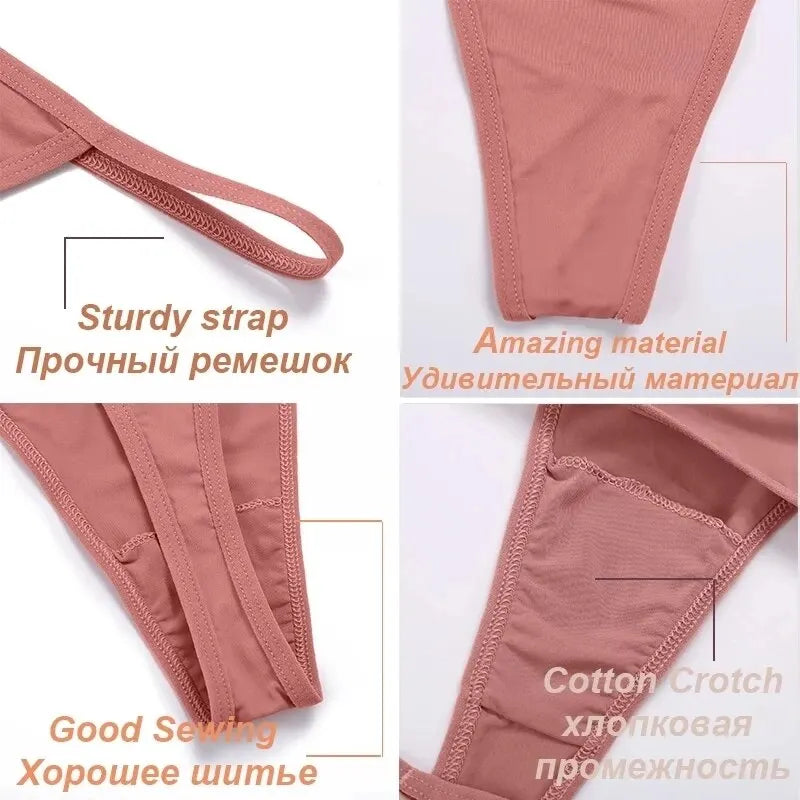 2Pcs Bikini Thongs Cotton Low Waisted Underwear - Women Close Fitting Underpants