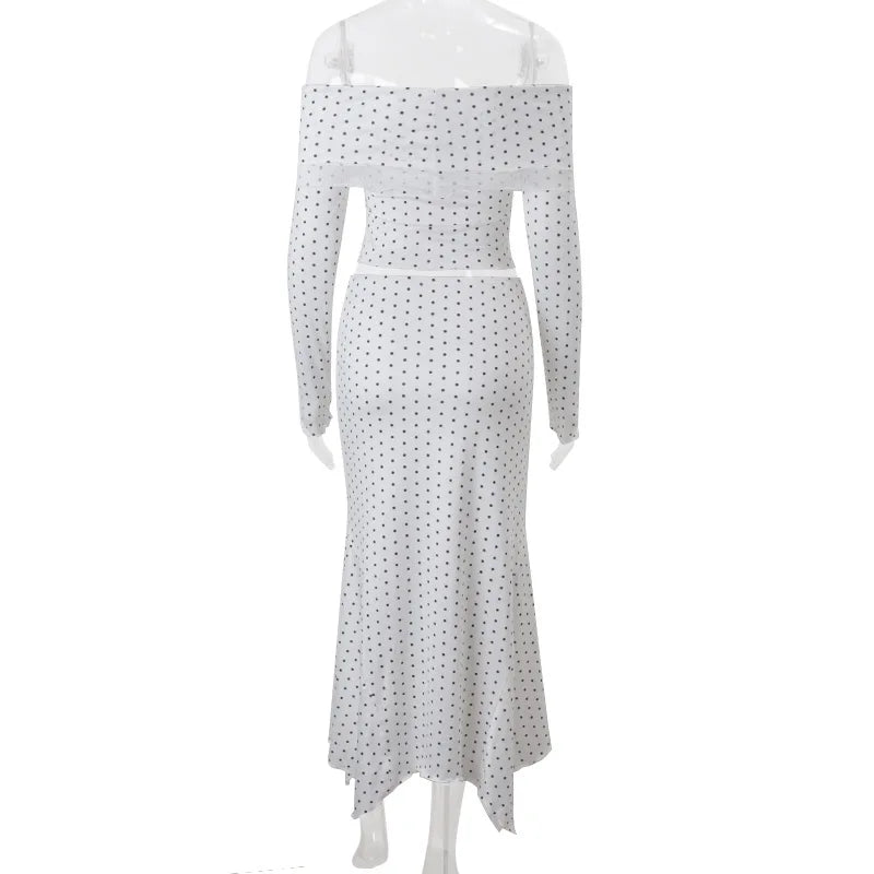 Women'Polka Dot Off Shoulder Two Piece Club Outfit Set