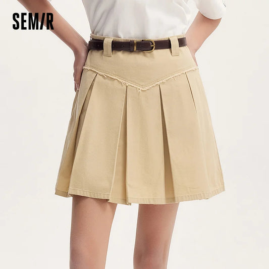 Salt & Sweet Style A-Line Mini Skirt - Summer Edgy Raw Hem Pleated Retro Skirt with Belt