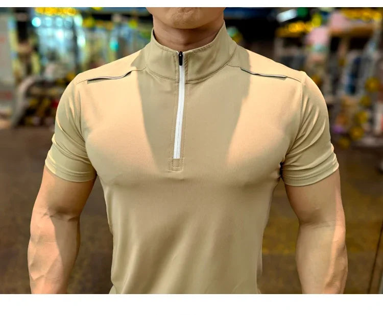 Men's Running Short Sleeve Fitness Muscle Fit Gym Jogging Sports Tennis Elastic Breathable T-Shirt