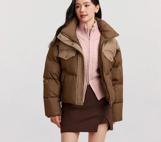 Down Jacket Women Waterproof Patchwork Oversize Stand Collar Winter Trendy Coat