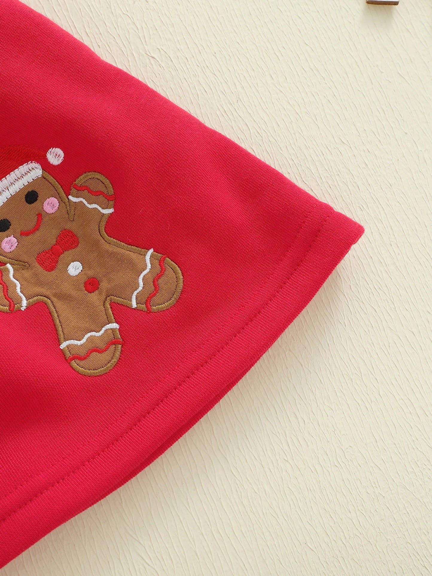 Baby Girls Christmas Clothes Set - Long Sleeve Romper & Gingerbread Man Embroidery Overalls Dress