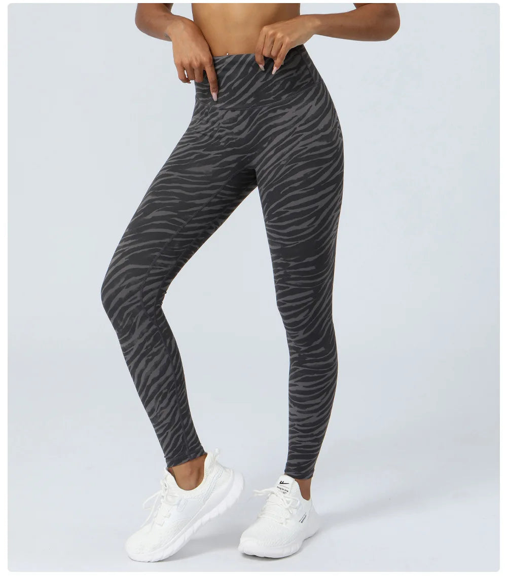 Women's High Waist Yoga Pants Buttery Soft Zebra Stripe Printed Sports Leggings Breathable Workout Running Tights Sportswear