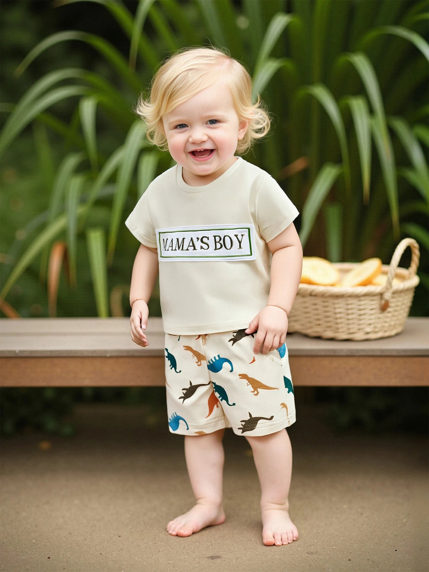 0-3Y Casual Baby Boys Summer Clothes Sets Letter Embroidery Short Sleeves T-Shirt and Dinosaur Print Shorts Set