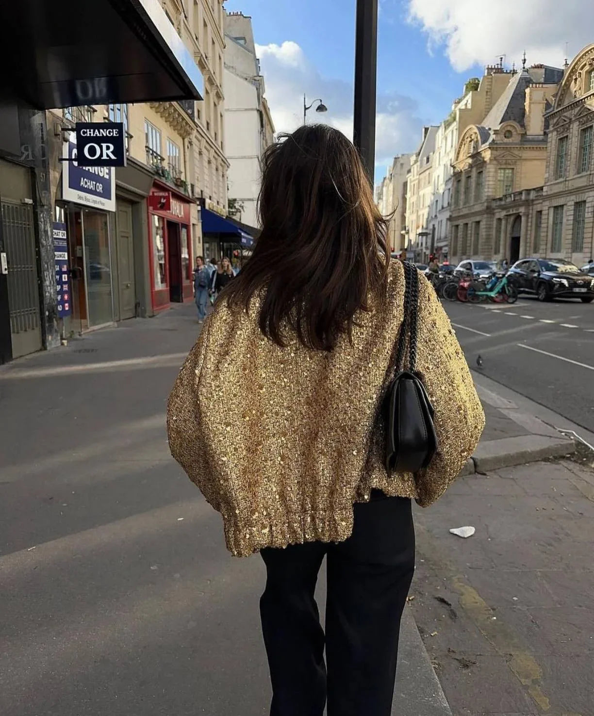 Women's Glitter Chic Sequined Long Sleeve Gold Bomber Jacket