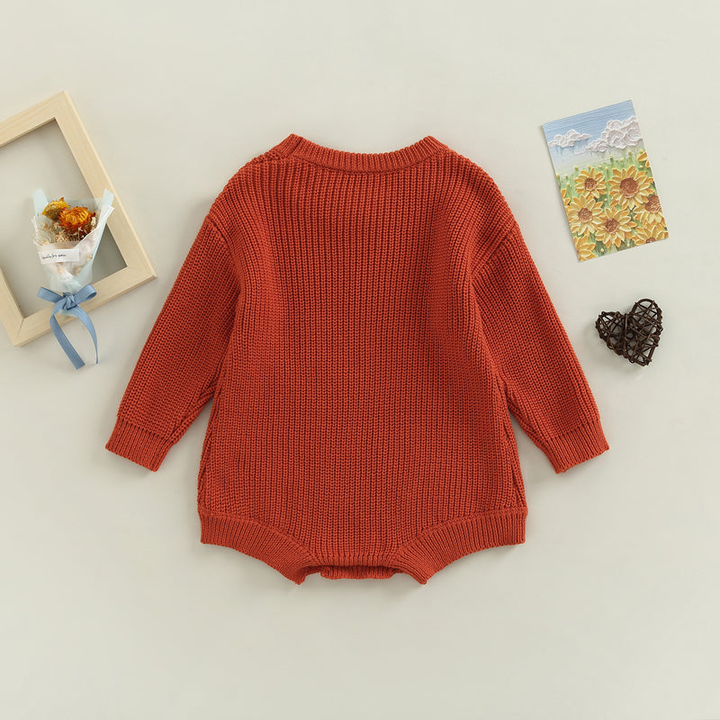 Baby Sweater Romper - Solid Knitted Long Sleeve Pullover Jumpsuit