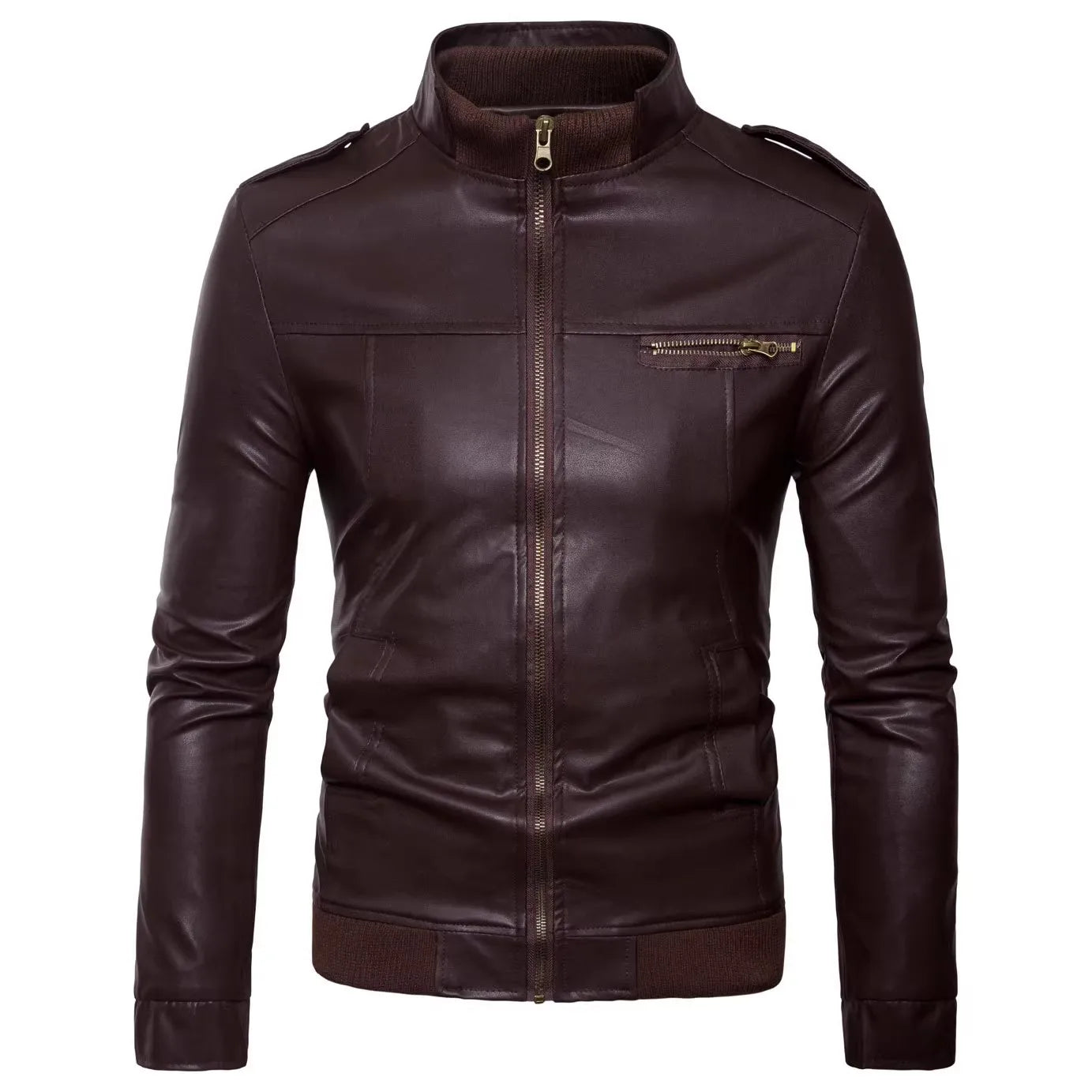Men's PU Leather Slim Fit Stand Collar Jacket