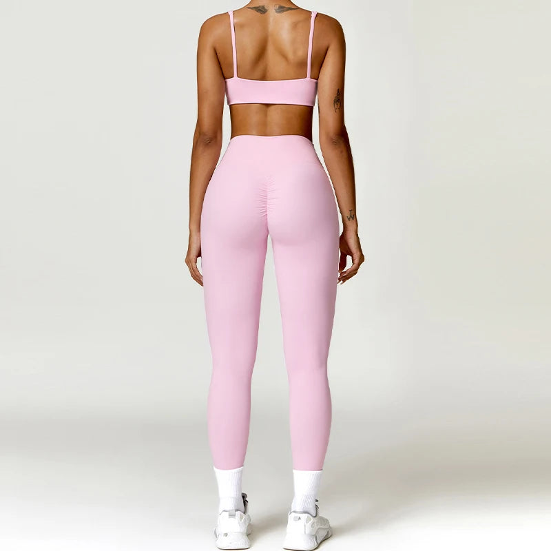 Women's 2 Pcs Yoga  Workout Sportswear Tracksuit Running Fitness Leggings Gym Set