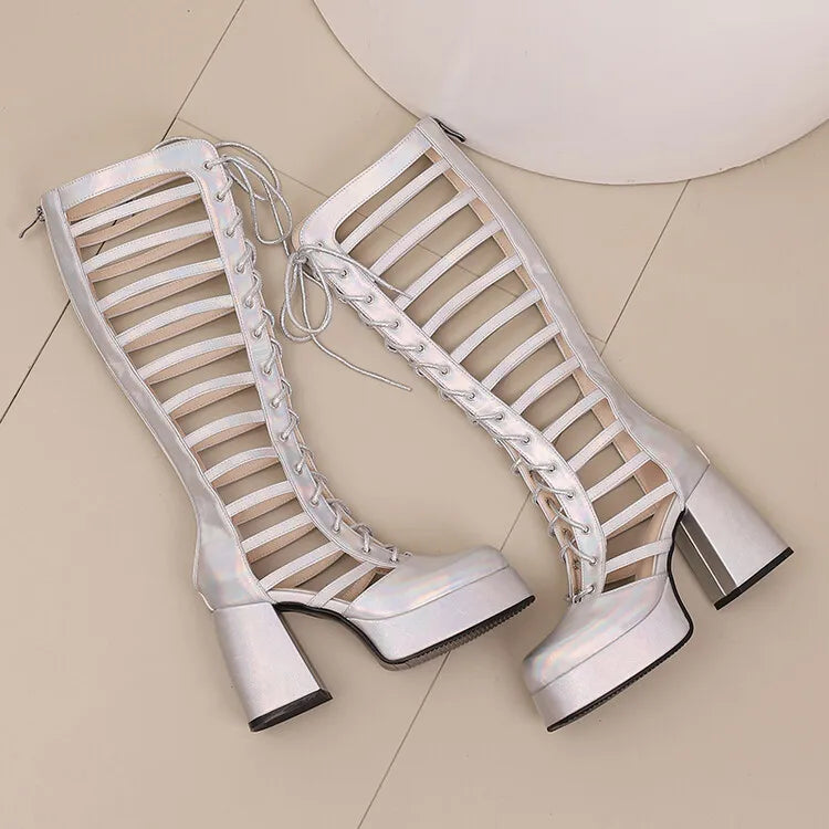 Women's Zipper Waterproof Platform Summer Knee Length Boots