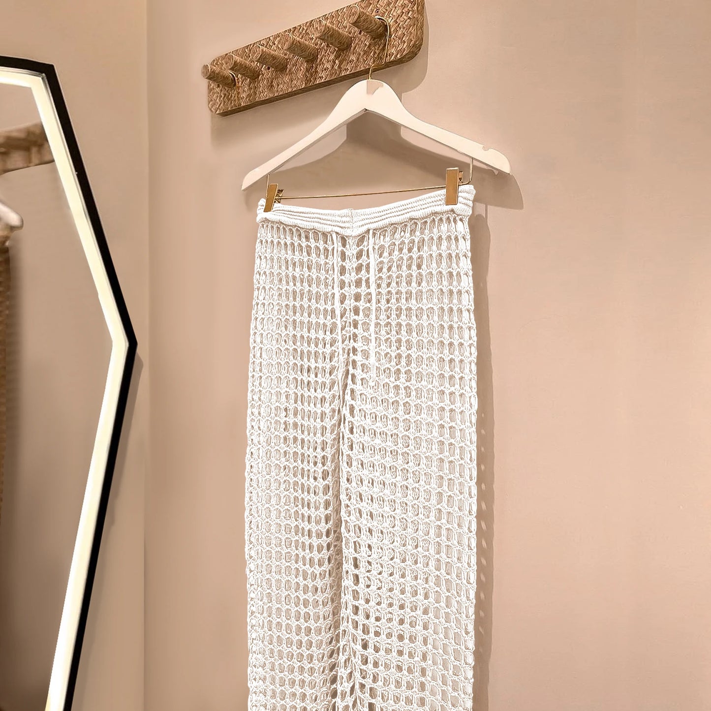 Elegant Wide Leg Knit Pants - Women's Summer Elastic Waist Trousers