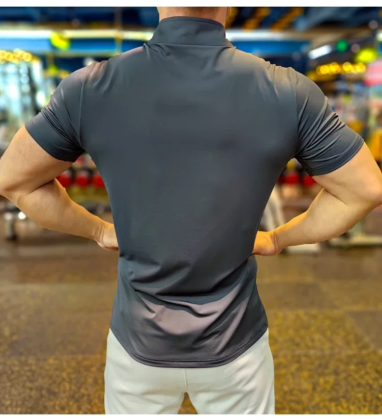 Men's Running Short Sleeve Fitness Muscle Fit Gym Jogging Sports Tennis Elastic Breathable T-Shirt