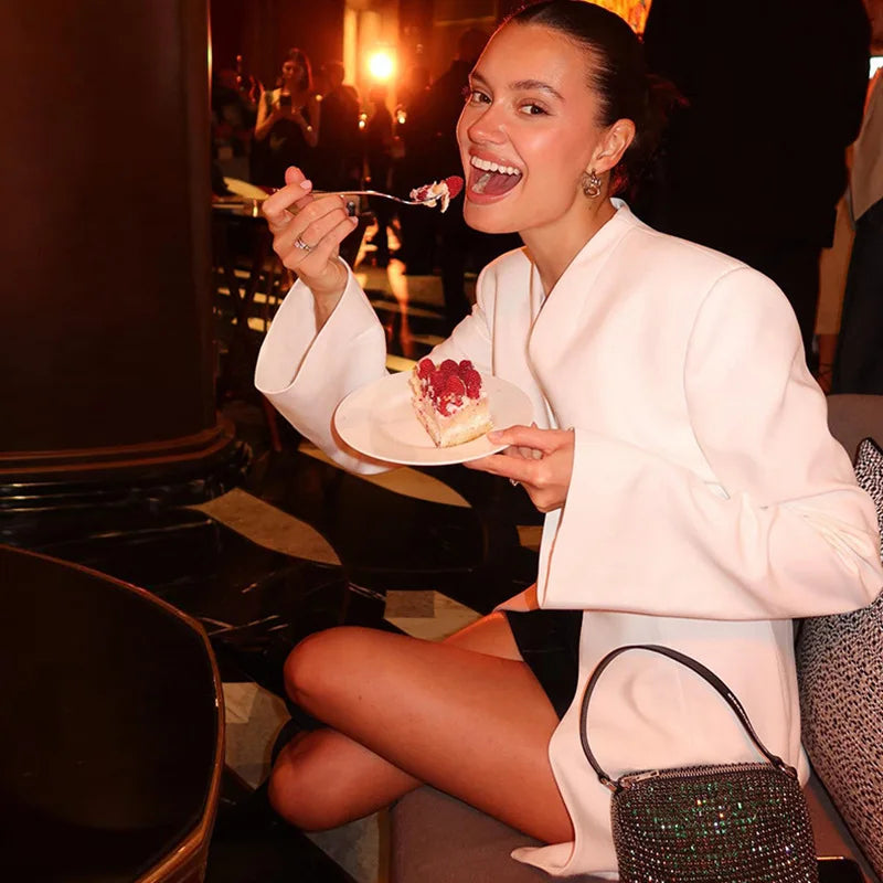 Women's -V Neck Long Sleeve Slit Button Blazer Coat