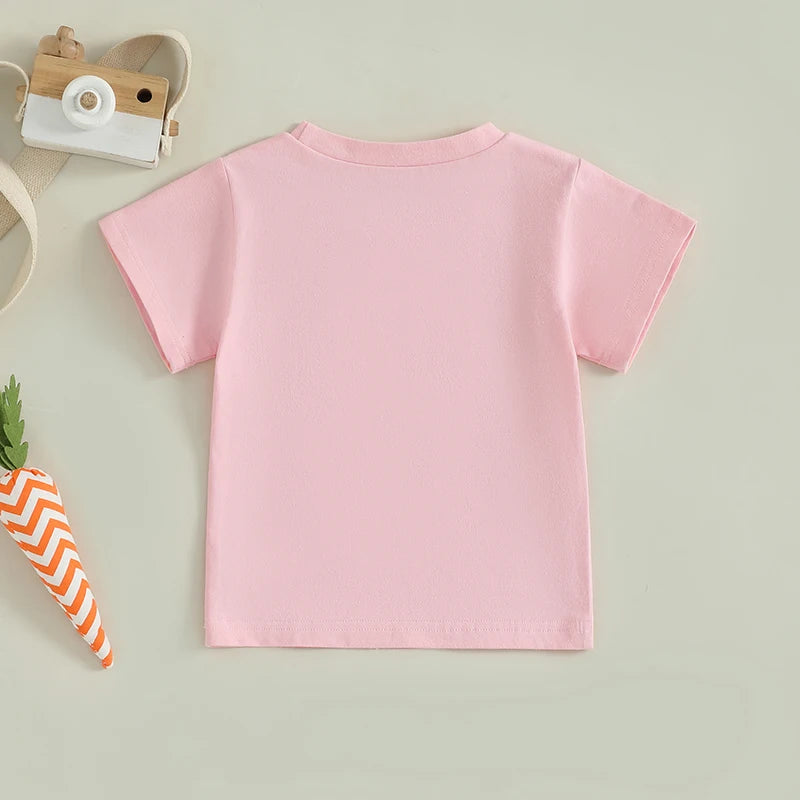 0-6Y Summer Kids Boys Girls Easter T Shirt Rabbit Letter Print Short Sleeve Pullover Top