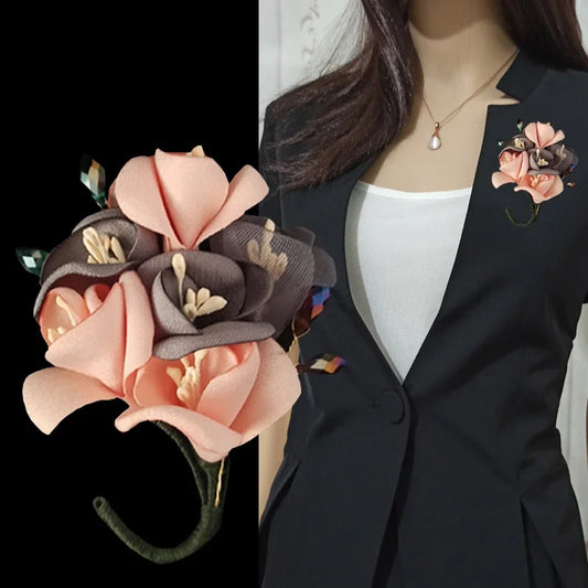 Elegant Fabric Flower Brooch Pin - Handmade Corsage for Women