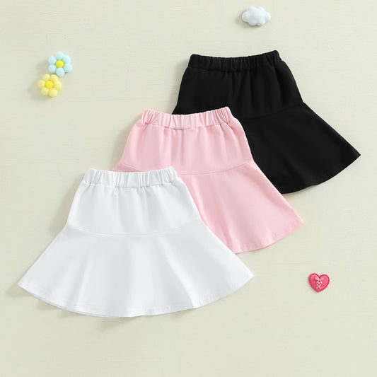 Girls' Ruffled A-Line Skirt - Solid Colour Elastic Waist Mini Skirt