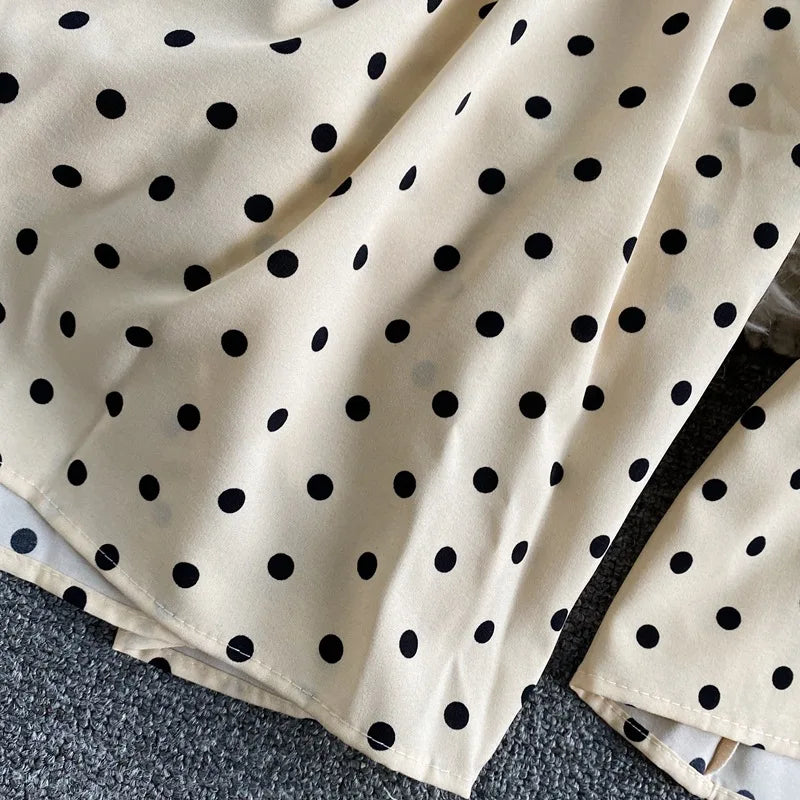 Women's V-Neck Polka Dot Jumpsuit - Wide Leg Trousers with Dolman Sleeves