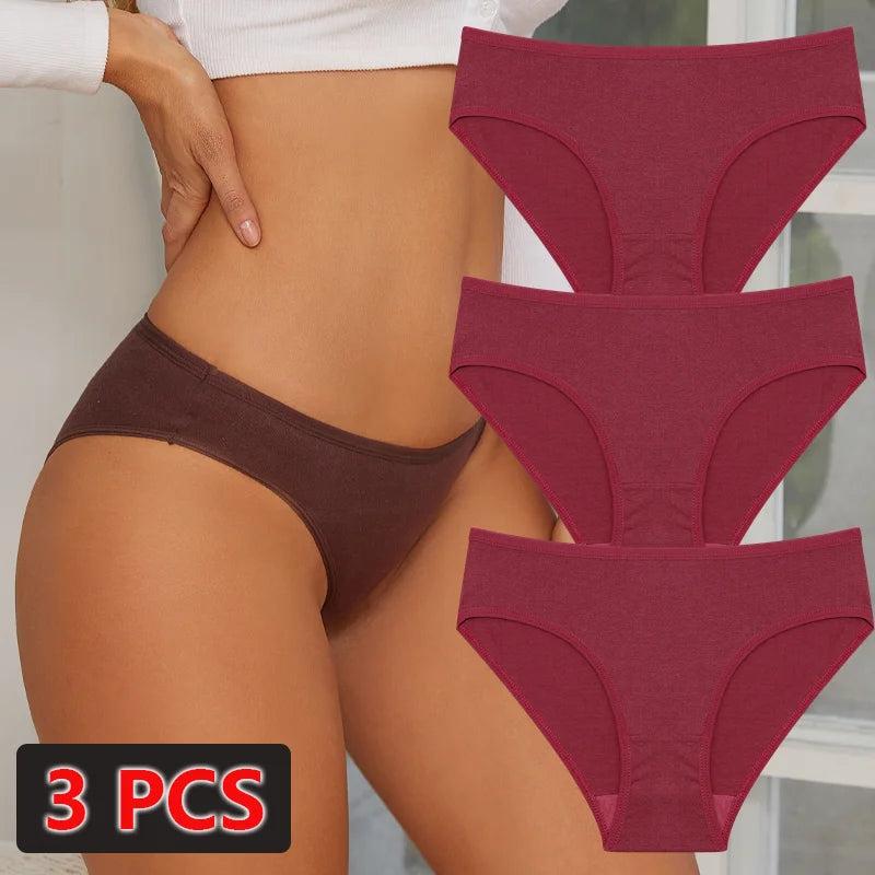 3-Pack Cotton Low-Waist Briefs for Women - Comfortable Breathable Underwear