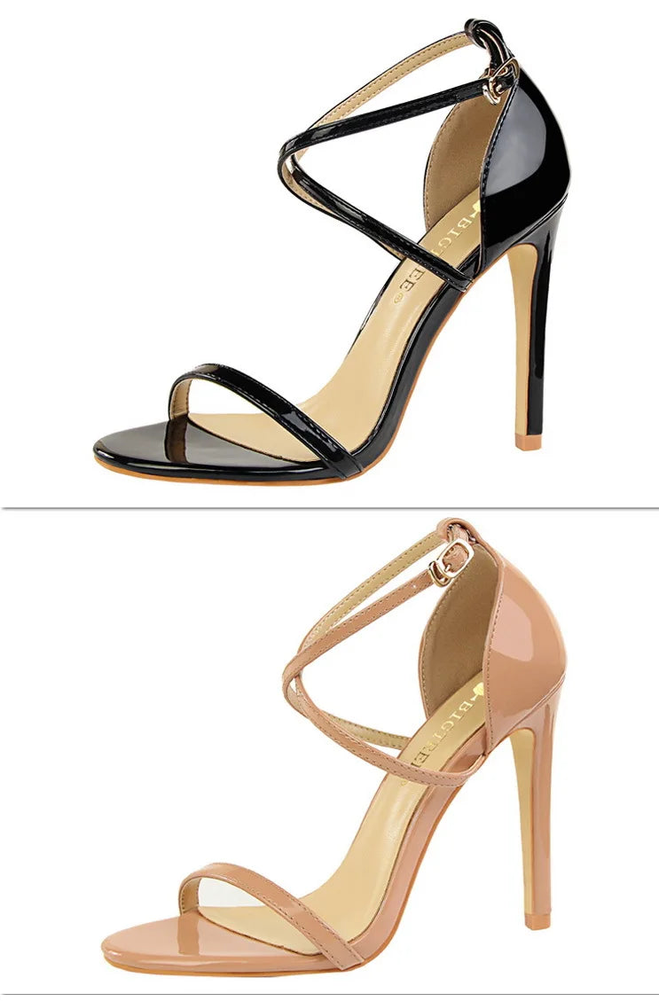 Women's Open Toe High Heels Patent Leather Heels Stiletto