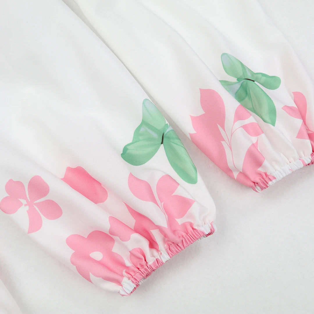 Women's Floral Print Long Sleeve Halter Naked Waist Long Summer Dress