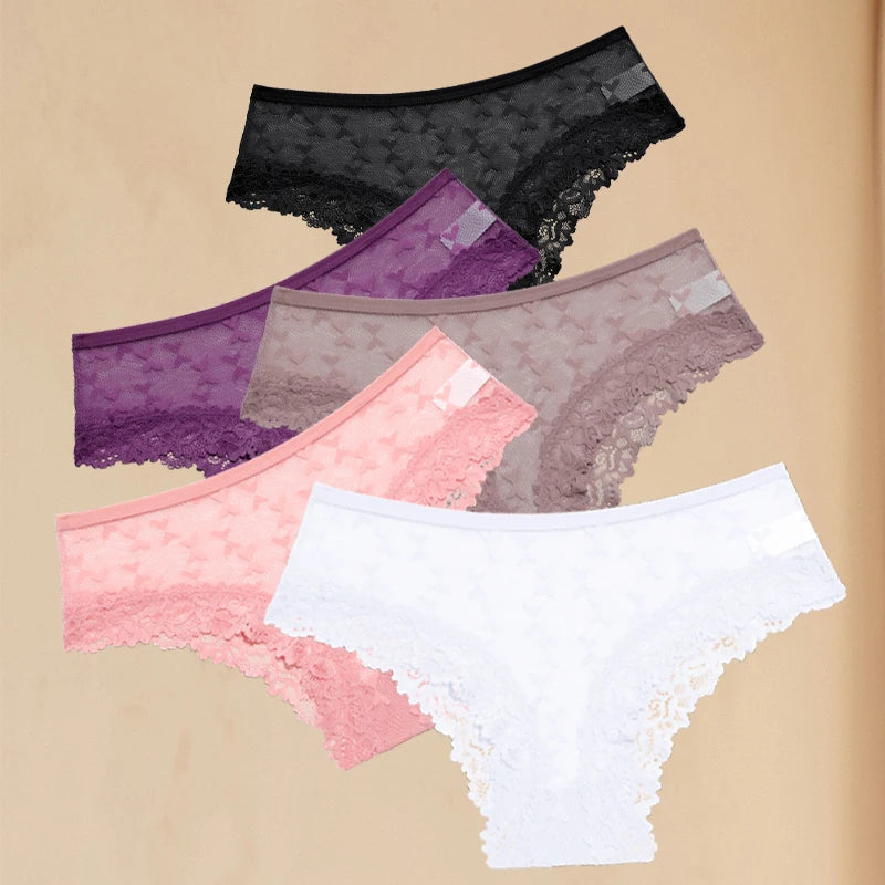 Women's Lace Panties Set - 5 Pack Floral Hollow Out Briefs (S-XL)