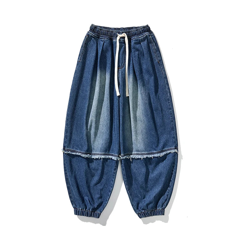 Men's Vintage Denim Harem Pants - Loose Casual Cargo Jeans for Autumn Winter