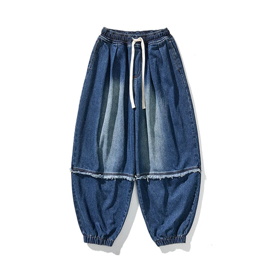 Men's Vintage Denim Harem Pants - Loose Casual Cargo Jeans for Autumn Winter
