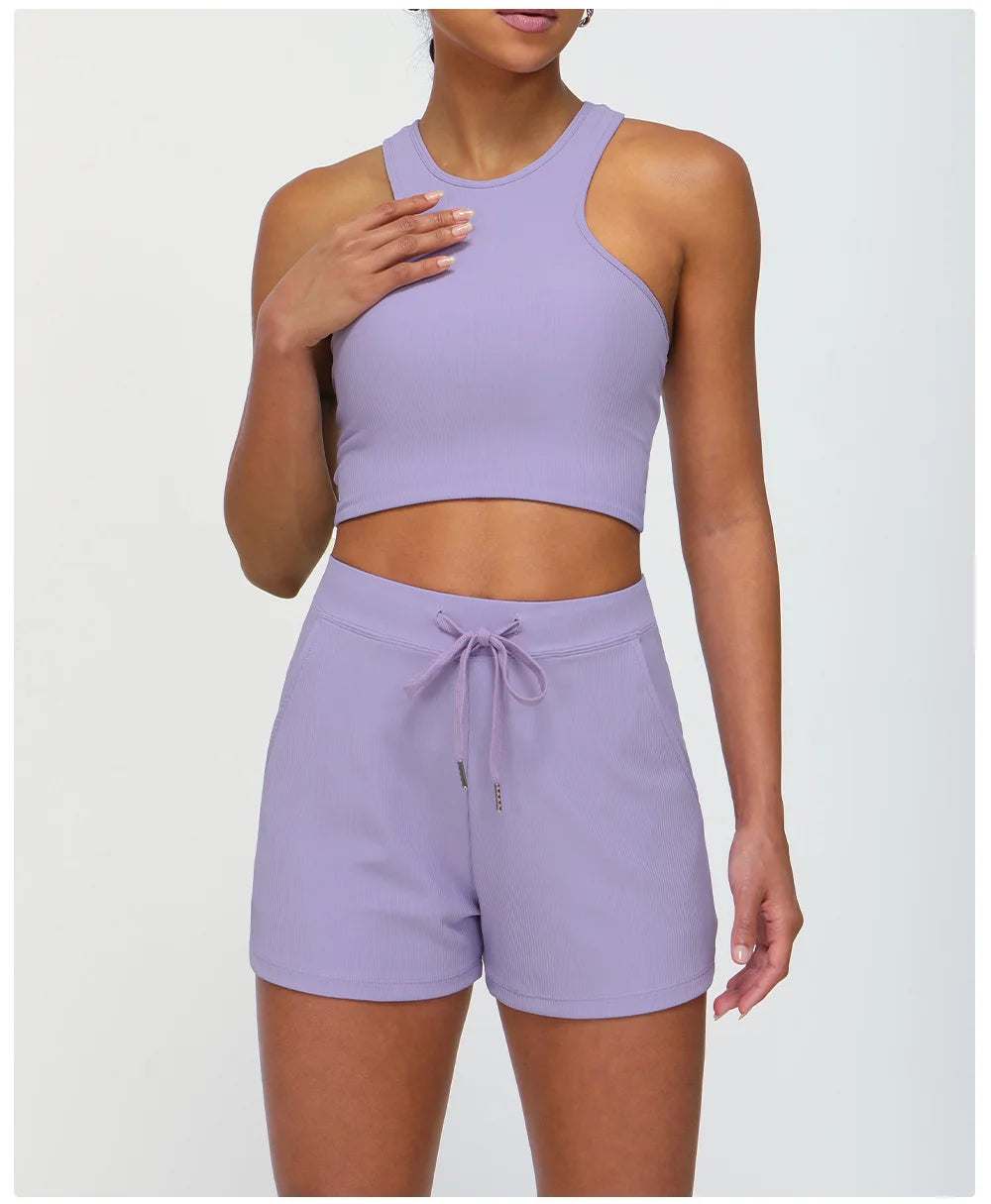 Women's Two Pieces Fitness Yoga Set Gym Breathable Quick Dry Running Short Sportswear Workout Set