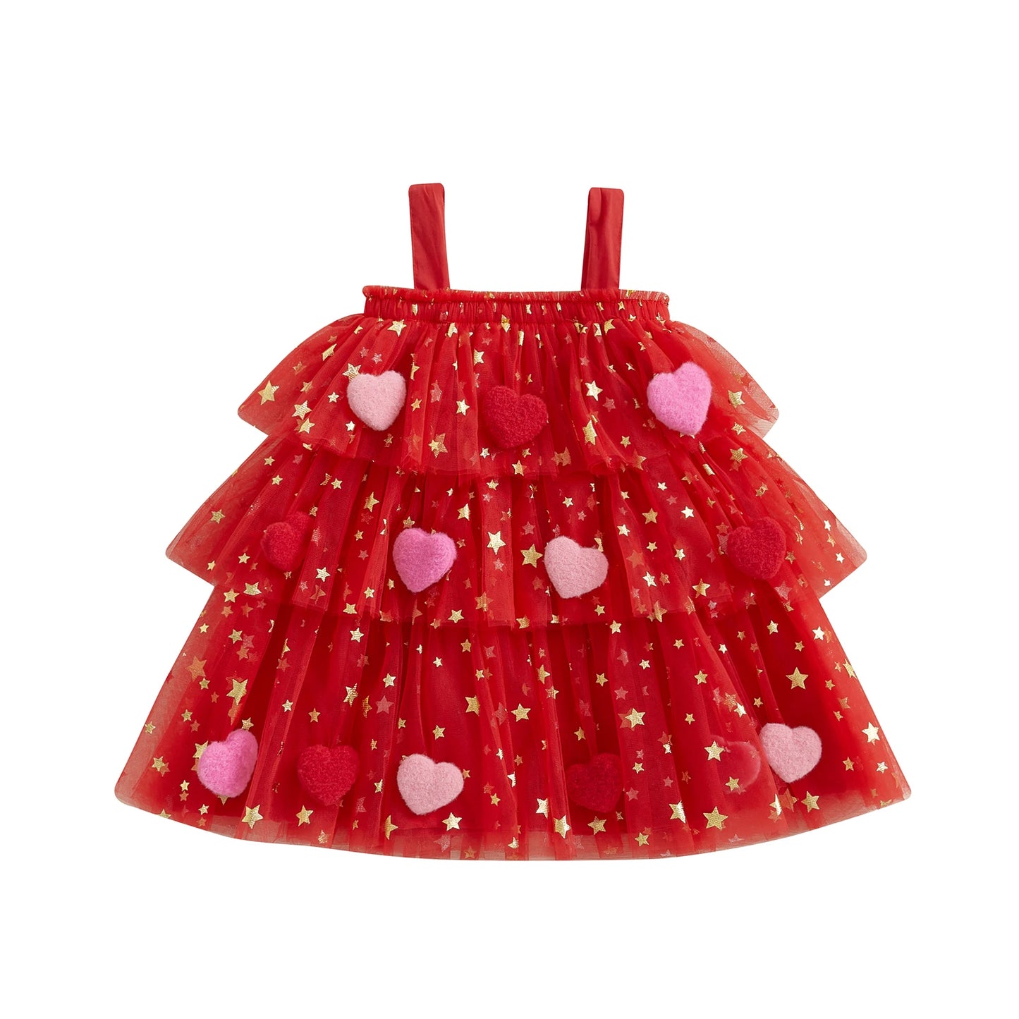 Girl's Festive Dress - Star Lace Layered Tulle Sundress with Plush Ball