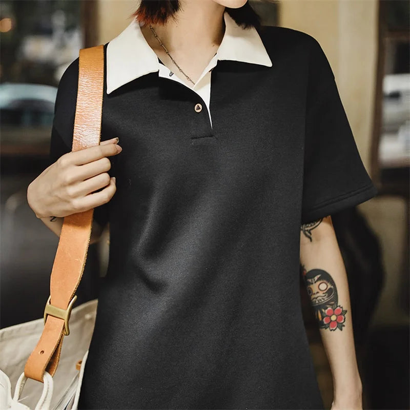 Women's Color-Block Polo Dress - Preppy Tennis Style with Adjustable Waist Short Sleeve Summer Dress
