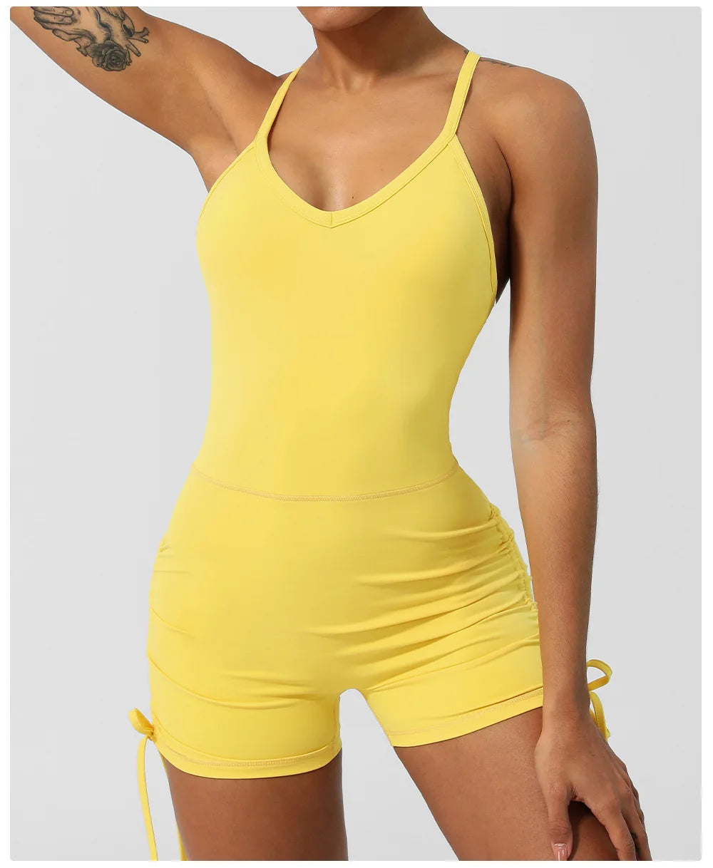 Women's Fitness Yoga Set One Piece Gym Jumpsuit Breathable Quick Dry Running Short Sportswear Workout Activewear