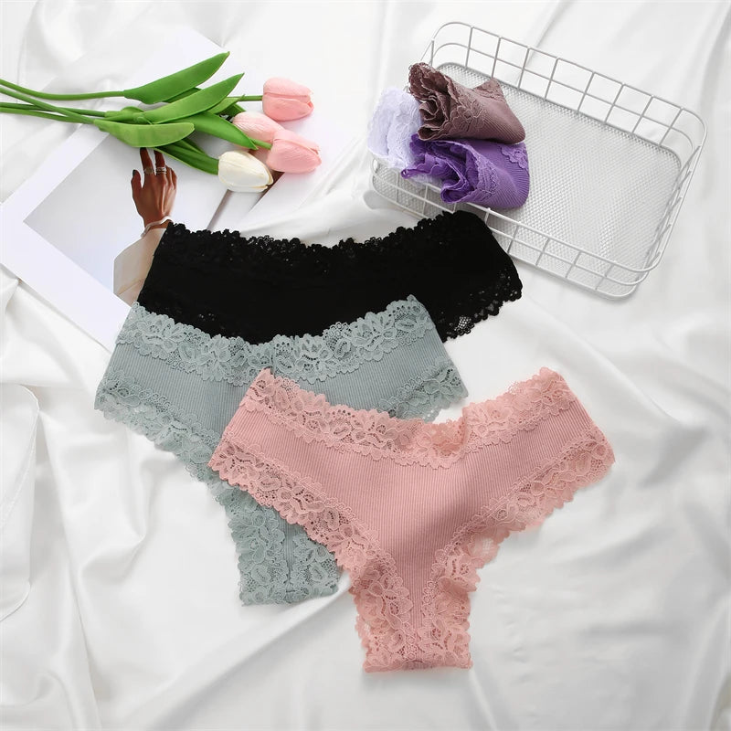Women's Cotton Brazilian Briefs Set - 5 Pack Lace Underwear