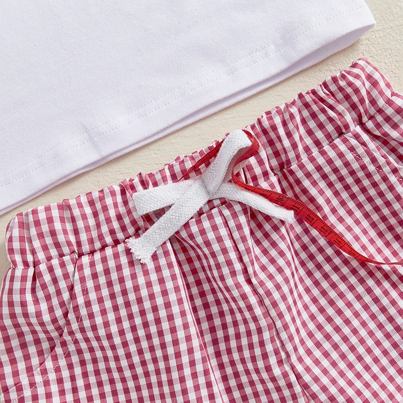 Summer Baby Boys Birthday Baseball Outfit Set - Letter Embroidery T-Shirt & Plaid Shorts (0-3Y)