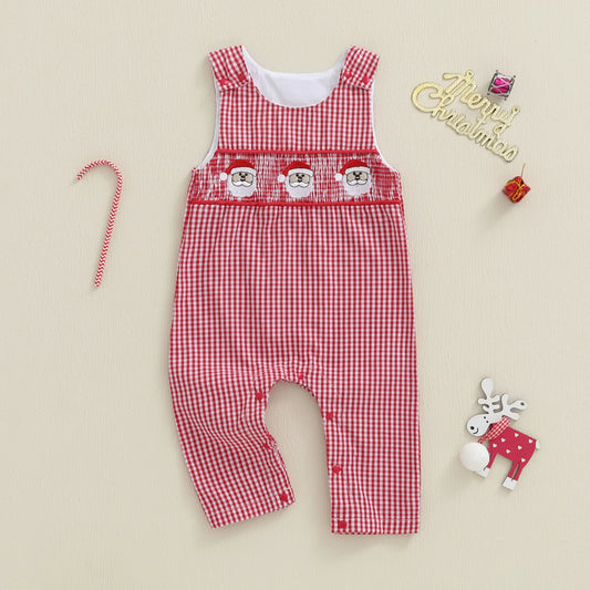 Lovely Baby Christmas Romper - Sleeveless Santa Claus Embroidery Jumpsuit (0-24M)