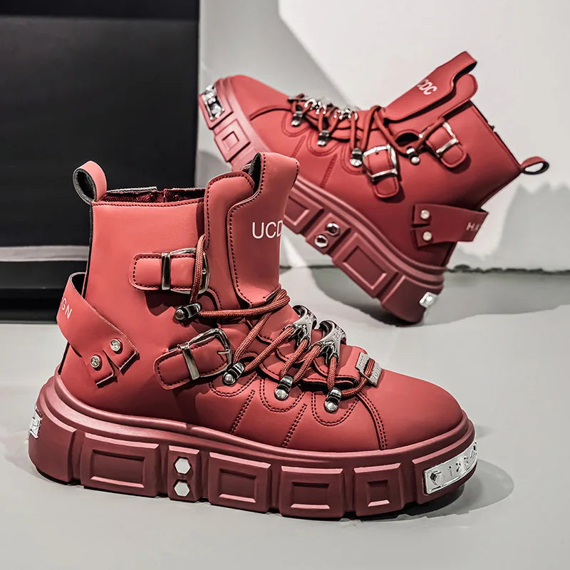 Men's High-Top Platform Sneakers - Metal Detail Skateboard Boots