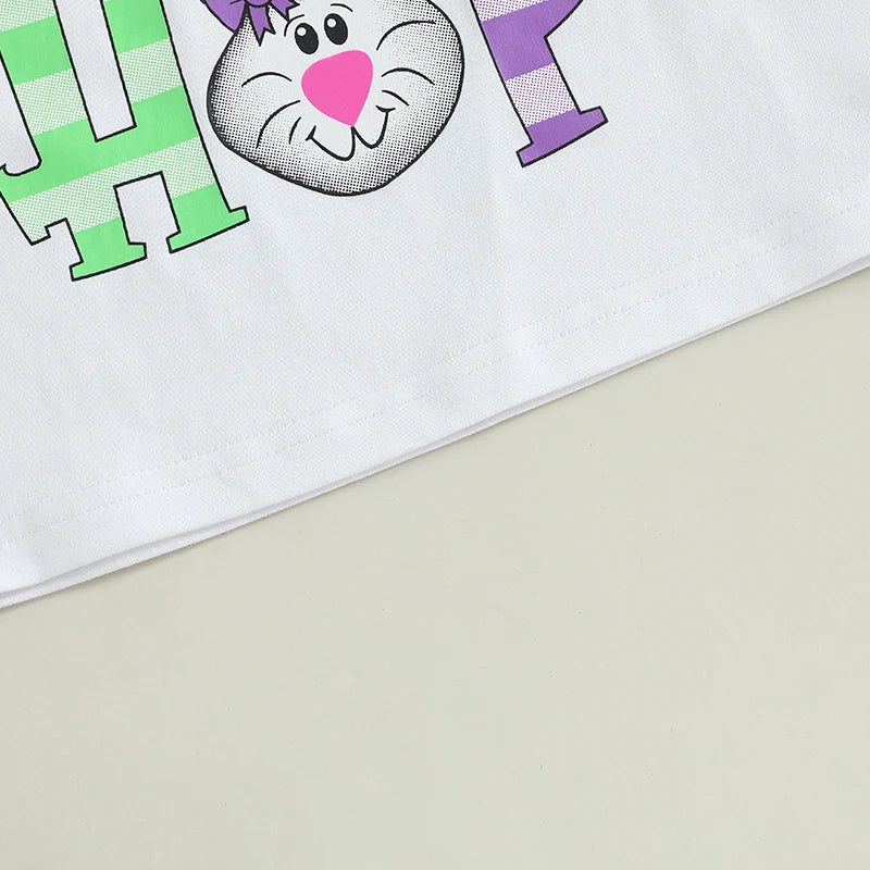 0-6Y Summer Kids Boys Girls Easter T Shirt Rabbit Letter Print Short Sleeve Pullover Top