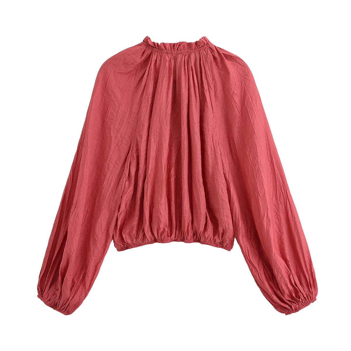 Women's Wrinkle Effect Long Sleeved Short Top Half Skirt Set