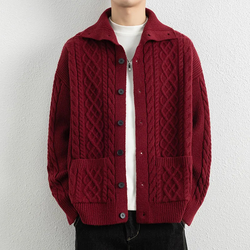 Men's Autumn Turn-Down Collar Cardigan - Single Breasted Knit Sweater Coat