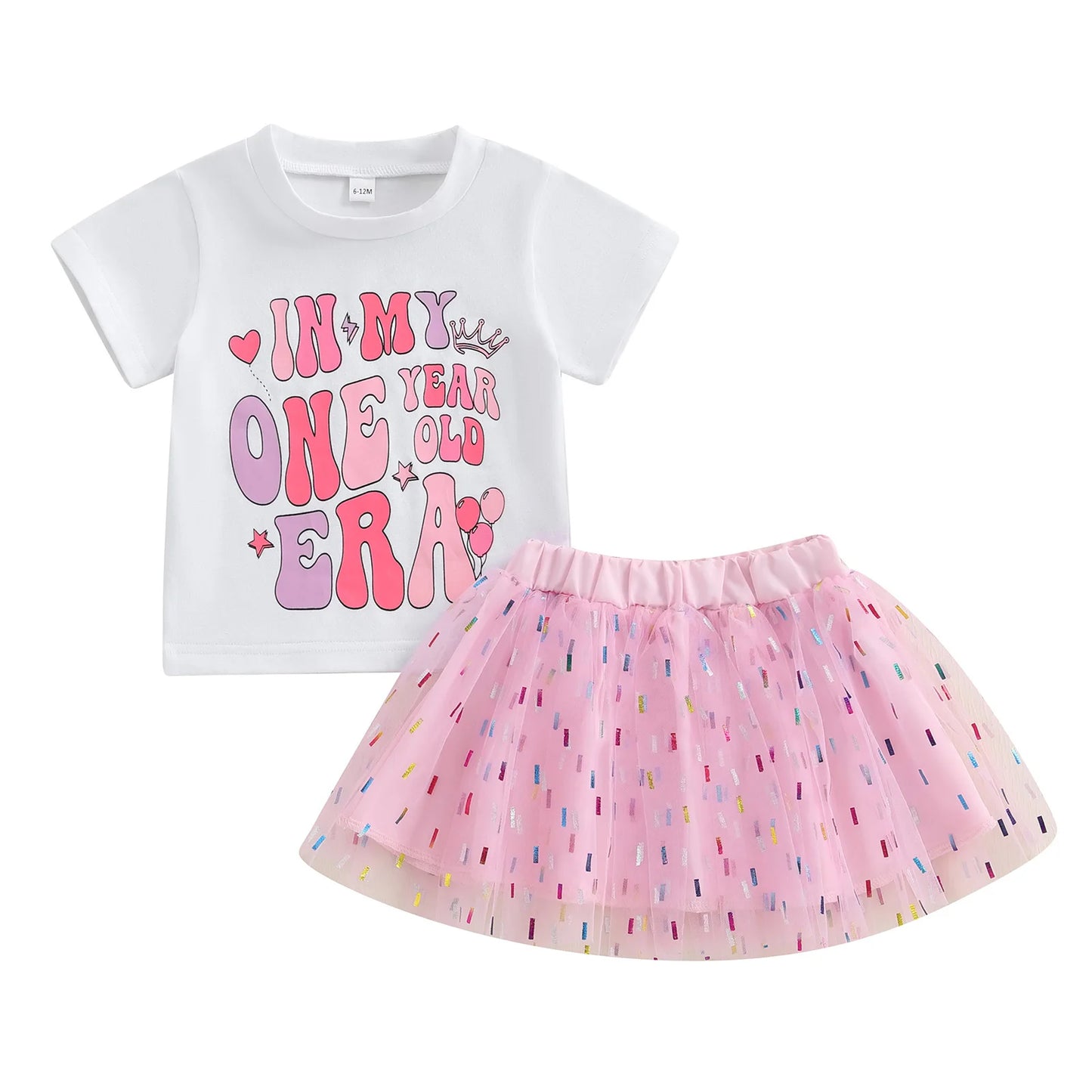 Baby Girls Birthday Clothes Sets 0-18M Short Sleeve Crown Letter Print Tops + Lace Tutu Skirt