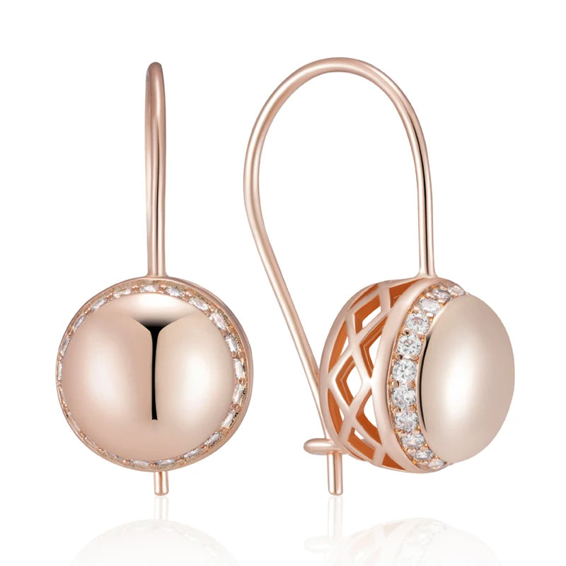 Women's Rose Gold Ball Drop Earrings - Natural Zircon Wedding Jewelry