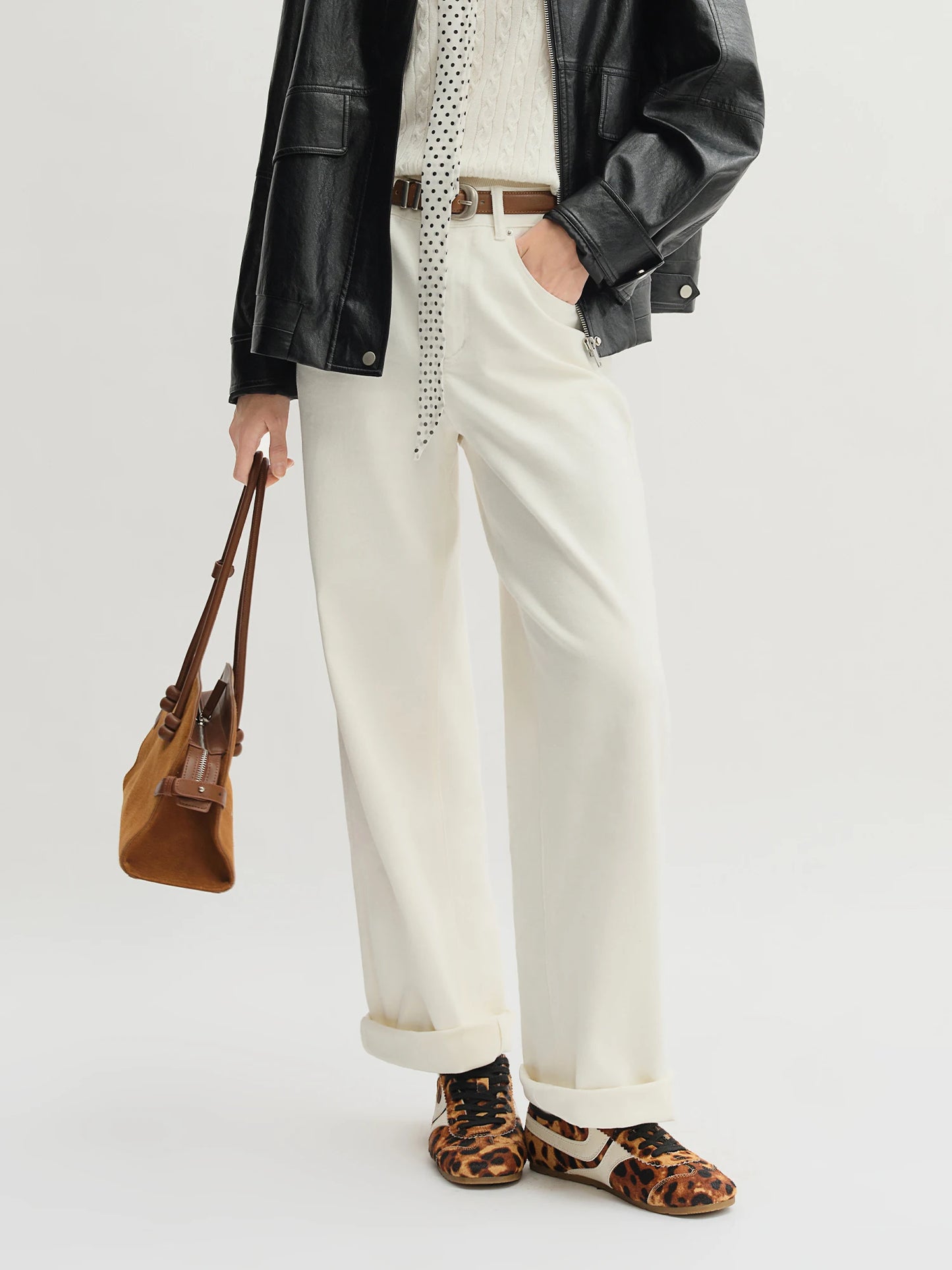 Women's High Waist Straight Leg Jeans - Stretch Denim Casual Trousers