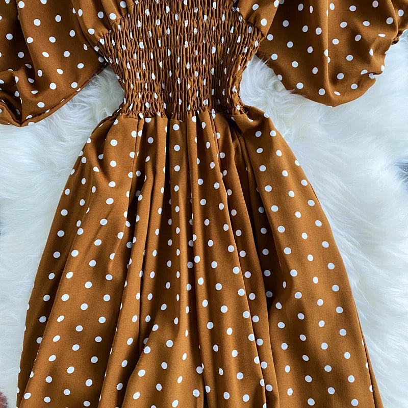 Women's V-Neck Polka Dot Jumpsuit - Wide Leg Trousers with Dolman Sleeves