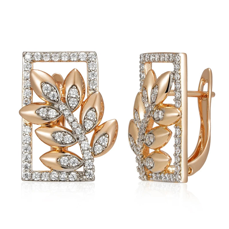 Women's 585 Rose Gold Silver Colour Mix Natural Zircon Retro Square Wide Crystal Flower Drop Earrings